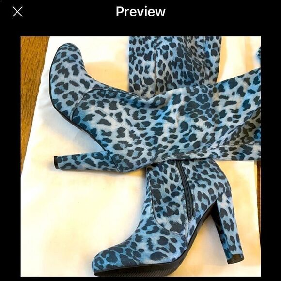 WILD DIVA BLUE LEOPARD OVER THE KNEE BOOTS… - Picture 4 of 10